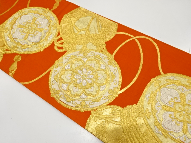 JAPANESE KIMONO / ANTIQUE FUKURO OBI / SILK / WOVEN DRUM